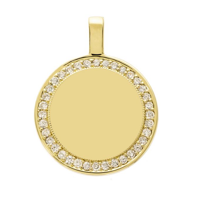 P.S. Round Large Charm in Yellow Gold with Diamond Milgrain Frame