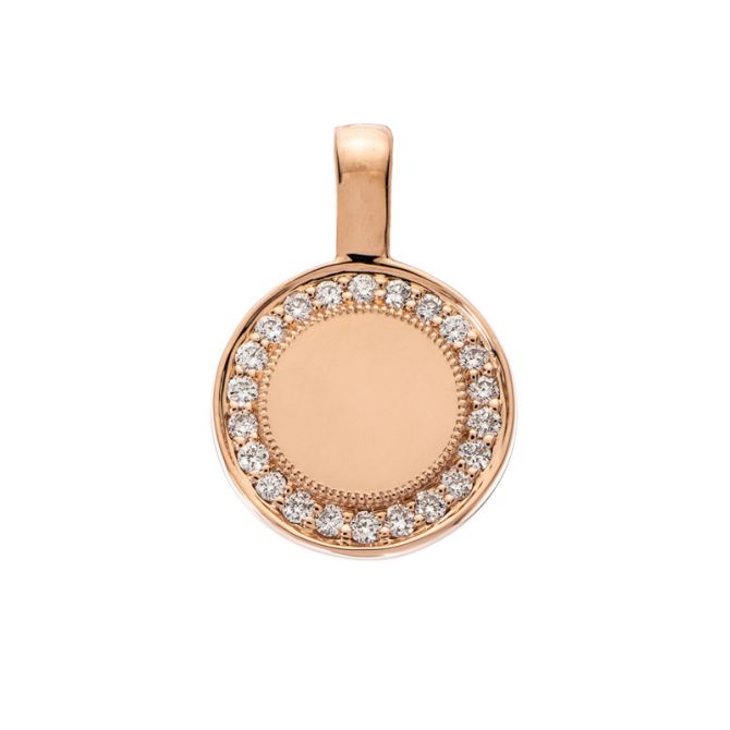 P.S. Round Small Charm in Rose Gold with Diamond Milgrain Frame