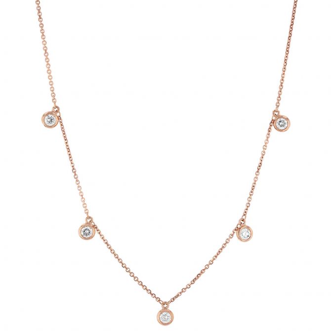 Diamond Drop 5 Stone Station Necklace in Rose Gold, 18"