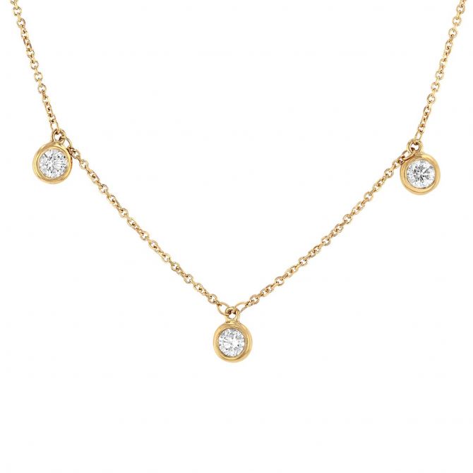 Diamond Drop 5 Stone Station Necklace in Yellow Gold, .75 cttw, 18"