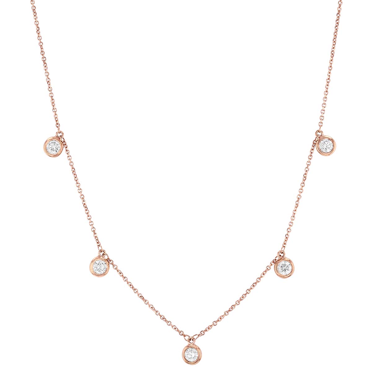 Diamond Drop 5 Stone Station Necklace in Rose Gold, 18