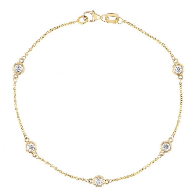 Diamond 5 Station Bracelet in Yellow Gold, .49 cttw 7.5"