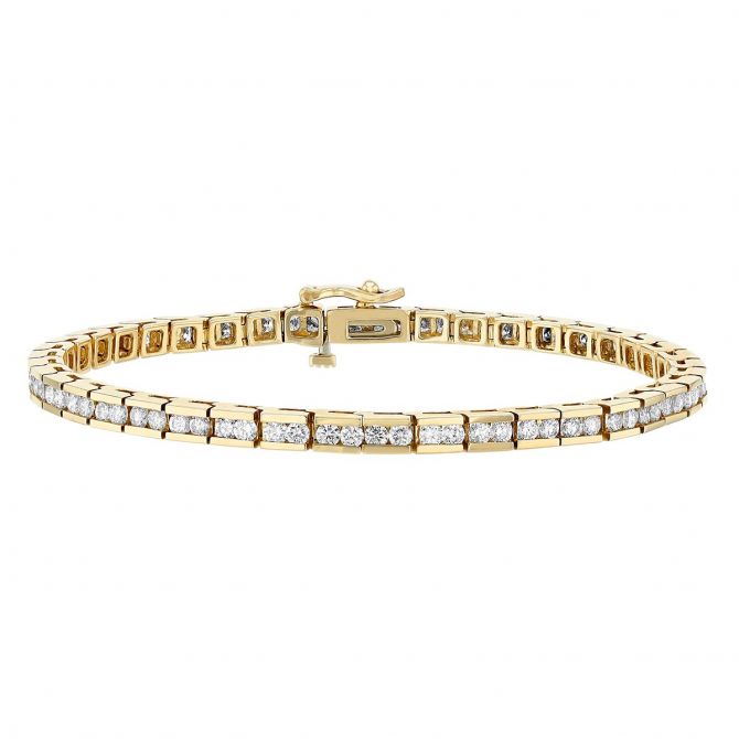 Diamond Channel Set Link Tennis Bracelet in Yellow Gold, 2.45 aptw