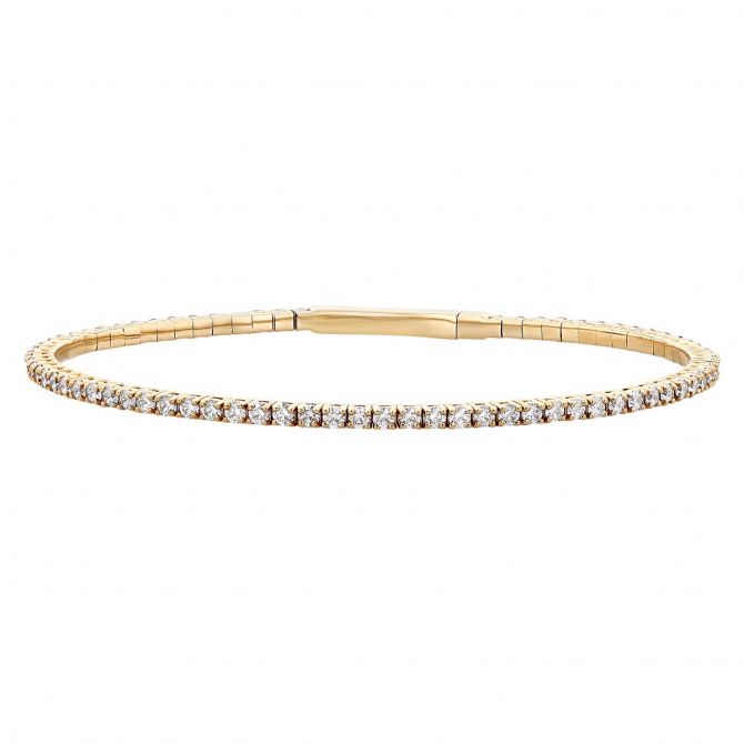 Diamond Tennis Slim Bangle Bracelet in Yellow Gold