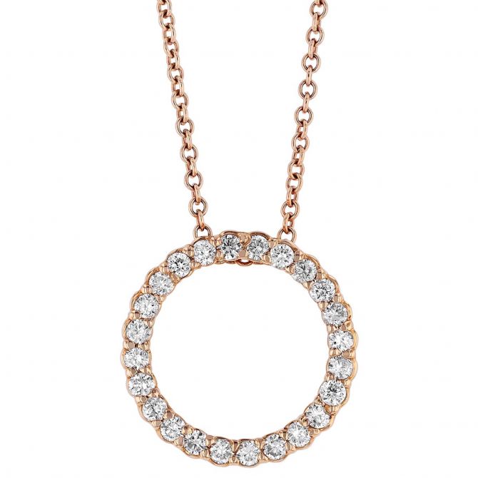 Diamond Open Circle Necklace in Rose Gold, 18"