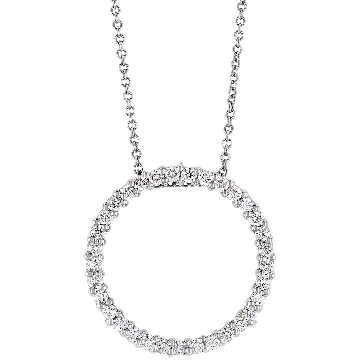 Diamond Open Circle Necklace in White Gold, 18