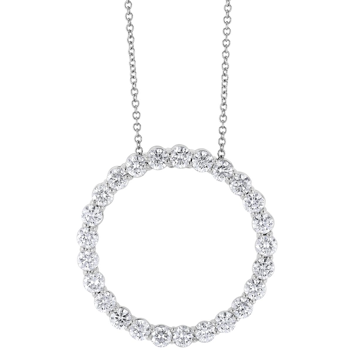 Diamond Open Circle Necklace in White Gold, 18