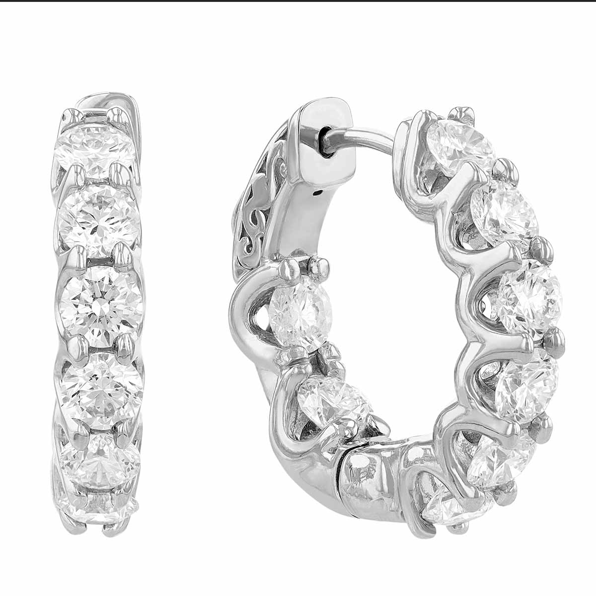 Diamond Inside Out Hoop Earrings In White Gold, 3.25 Aptw 