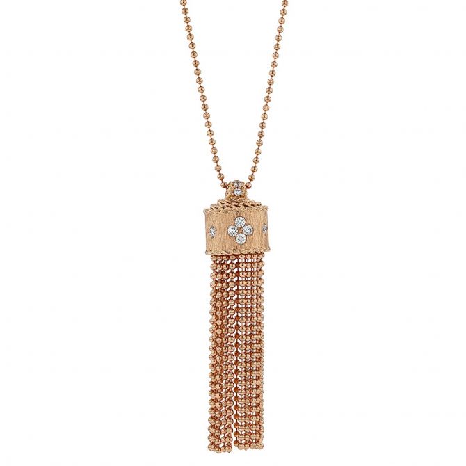 Roberto Coin Princess Diamond Tassel Pendant in Rose Gold, 32"