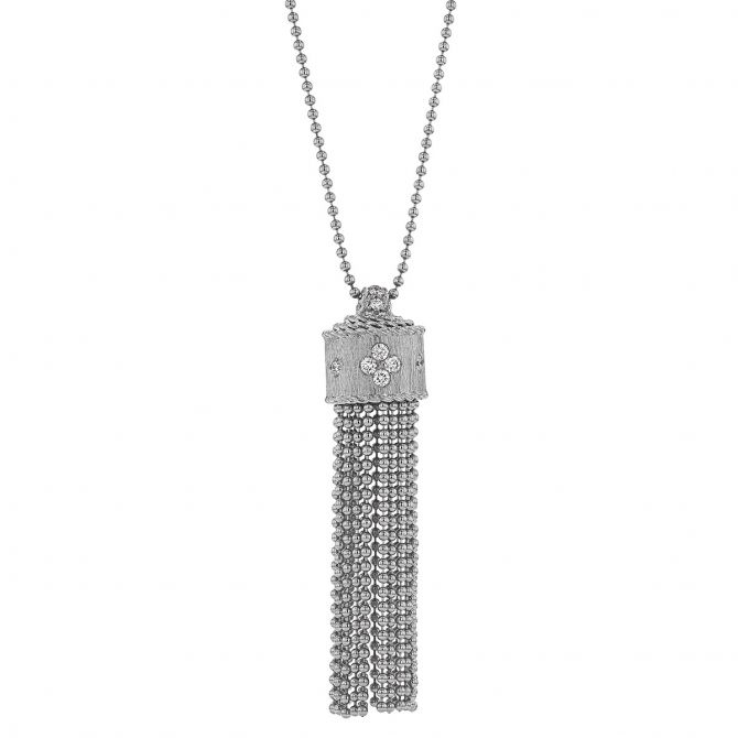 Roberto Coin Princess Diamond Tassel Pendant in White Gold, 32"