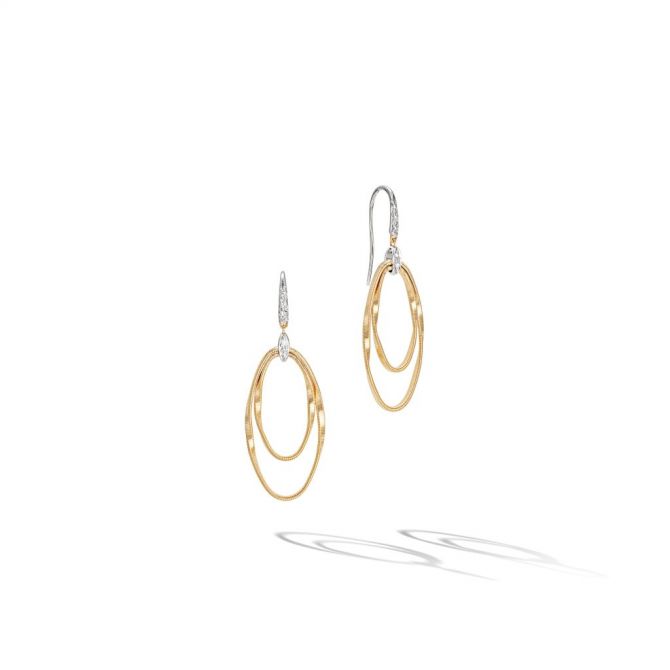 Marco Bicego Marrakech Onde 18K Yellow Gold and Diamond Double Concentric Hook Earring