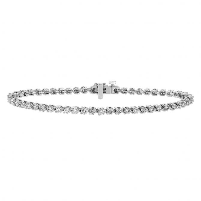 Diamond 3 Prong Tennis Bracelet in White Gold, 7", 3.10 aptw