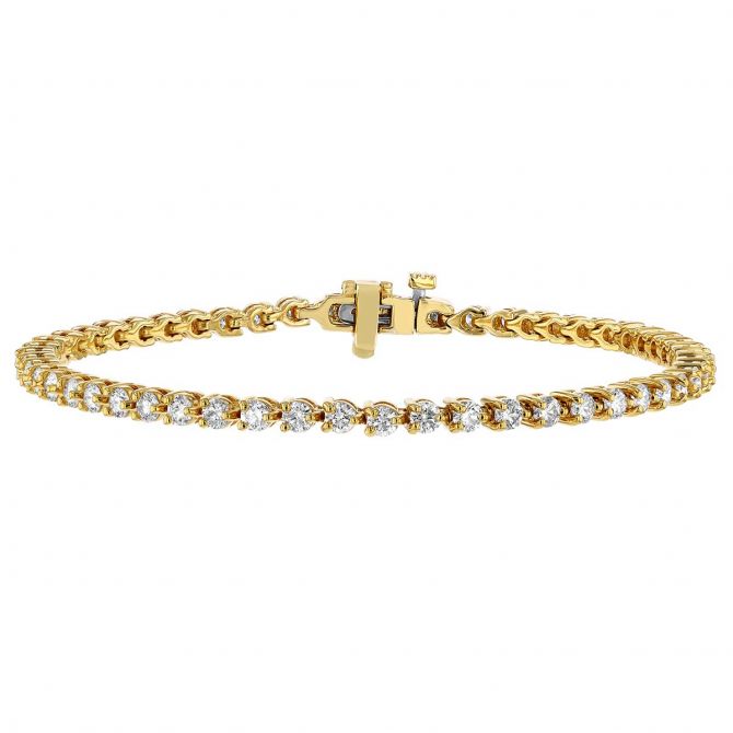 Diamond 3 Prong Tennis Bracelet in Yellow Gold, 3.05 aptw