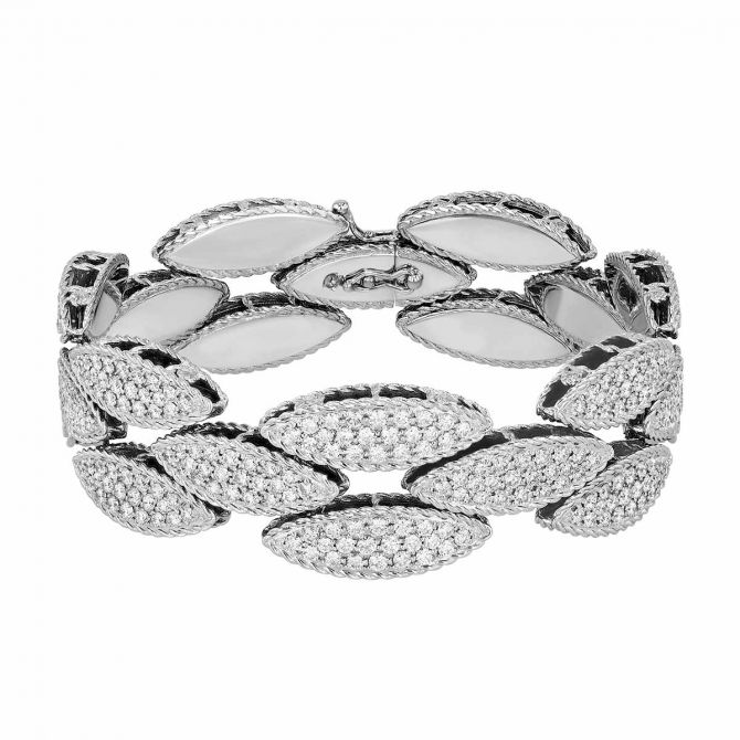 Roberto Coin Diamond Pavé Layered Oval Bangle Bracelet in White Gold, 7"