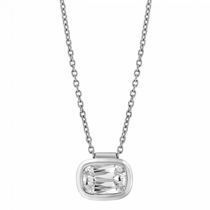 Ashoka Diamond Solitaire Bezel Set Pendant in Platinum, 18"