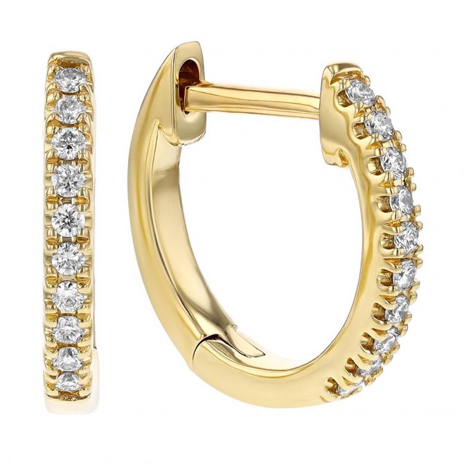 Diamond Hinged Huggie Hoop Earrings in Yellow Gold, 0.10 cttw