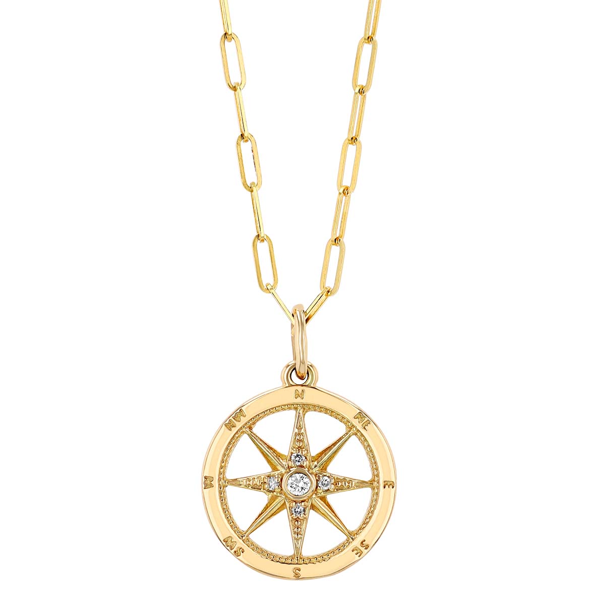 Diamond Compass Pendant in Yellow Gold, 18