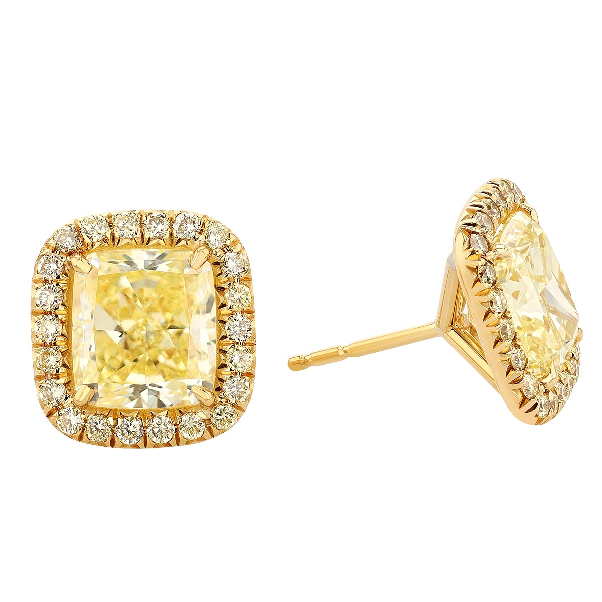 yellow diamond halo stud earrings