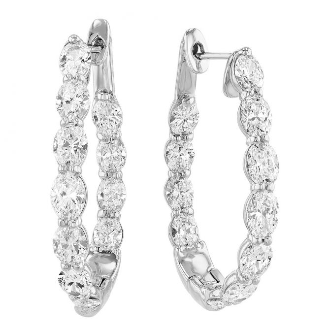 J.B. Star Oval Diamond Inside Out Hoop Earrings in Platinum, 7.37 cttw