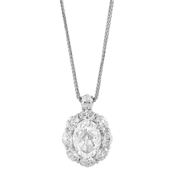 J.B. Star Oval Diamond Halo Pendant in Platinum, 18"