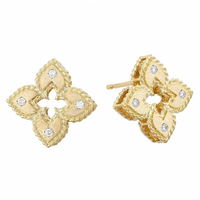 Roberto Coin Venetian Princess Petite Satin 18K Gold Earrings with Diamonds