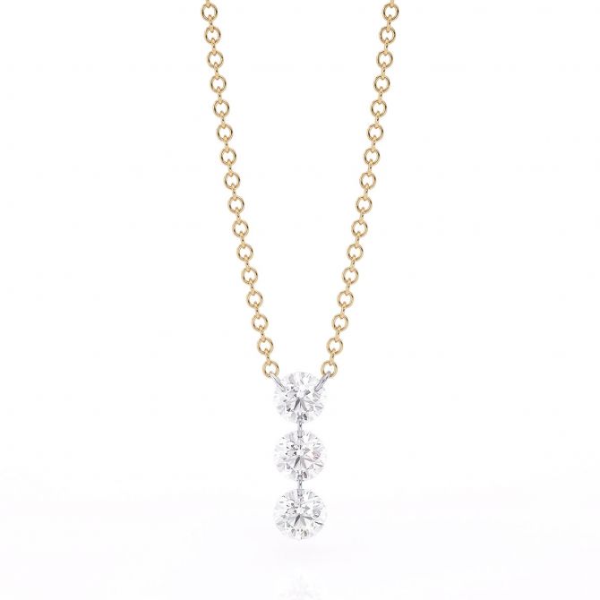 Aresa Round Diamond Vertical Trio Pendant in Yellow Gold, 18"