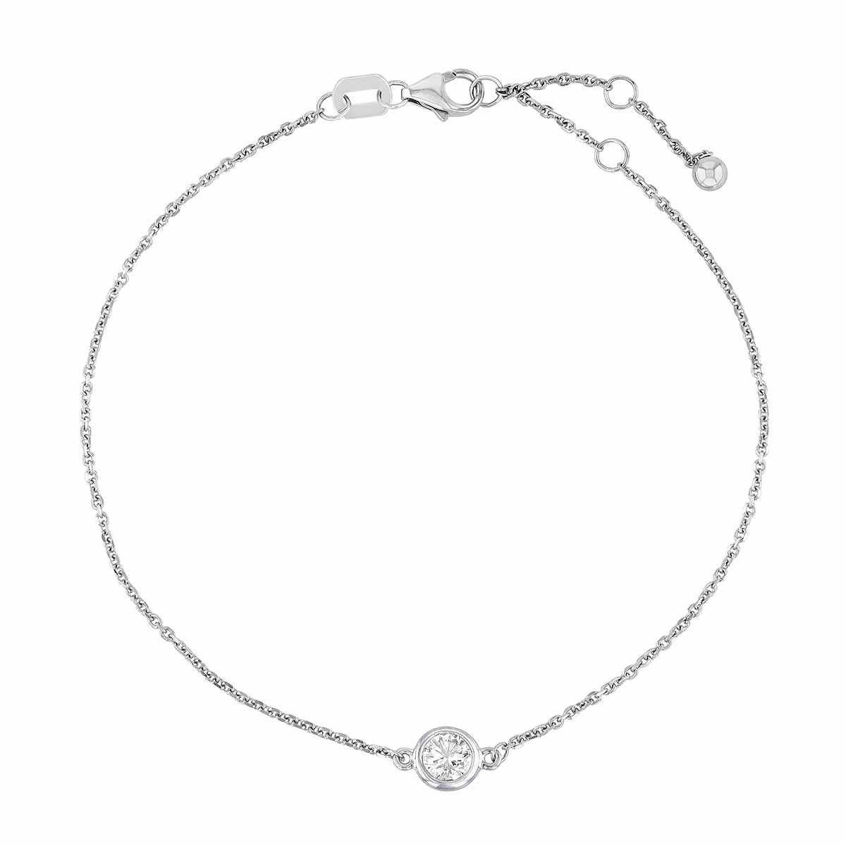 Diamond Bezel Set Single Station Bracelet in White Gold, .20 ct, 7.5 ...