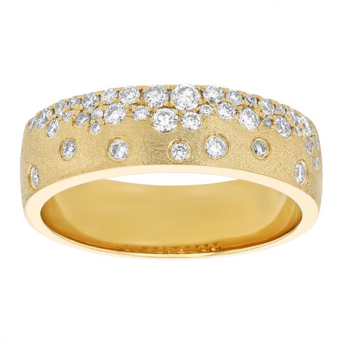 Diamond Flush Set Scatter Ring in Satin Yellow Gold