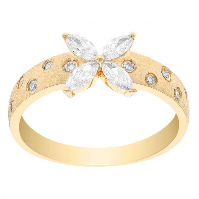 Marquise Diamond Flower & Flush Set Diamond Ring in Yellow Gold