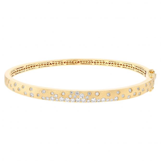 Flush Set Scattered Diamond Bangle Bracelet in Yellow Gold