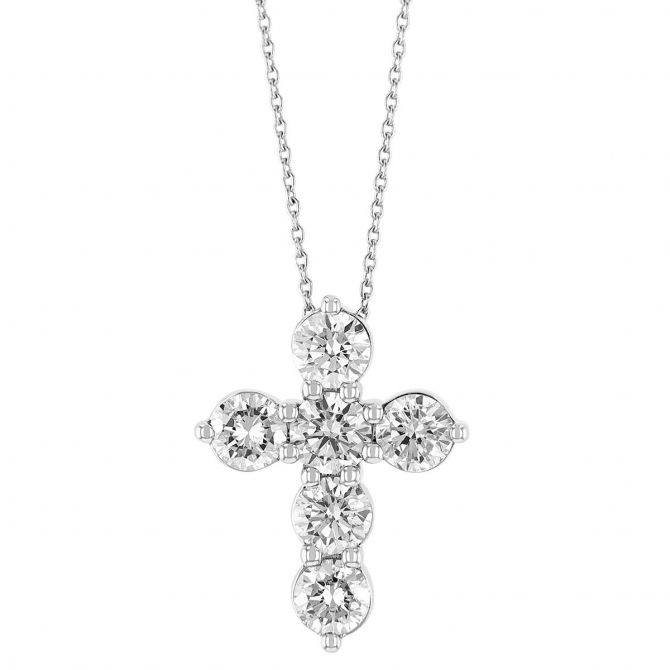 Diamond 6 Stone Cross Necklace in White Gold, 1.00 cttw