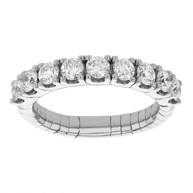 Round Diamond Prong Set Stretch Ring in White Gold, 1.00 cttw