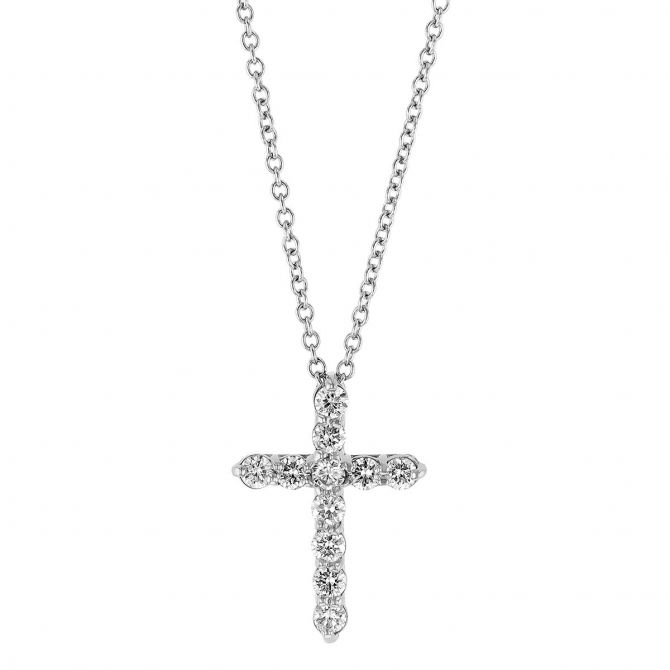 Diamond Cross Pendant in White Gold, 0.3 cttw, 18"