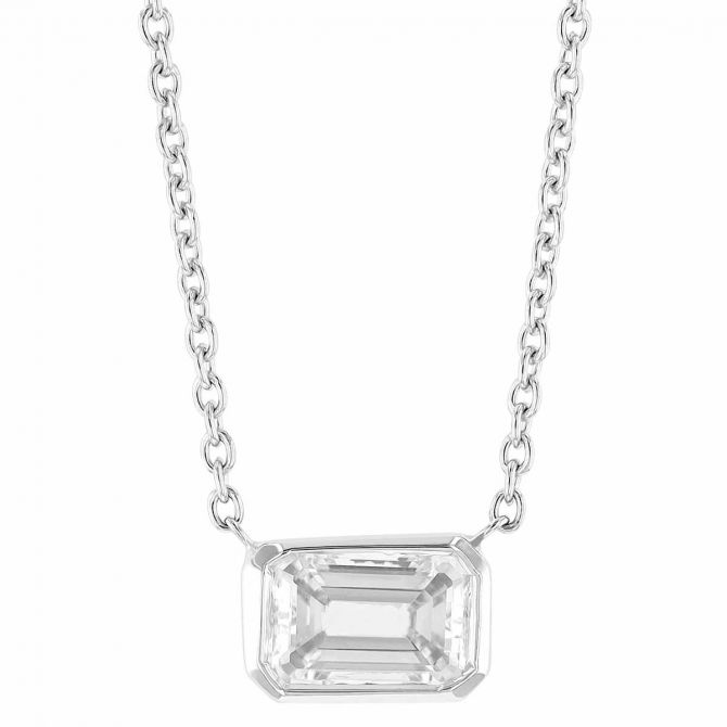 14k White Gold Emerald Cut Mosaic Diamond Necklace