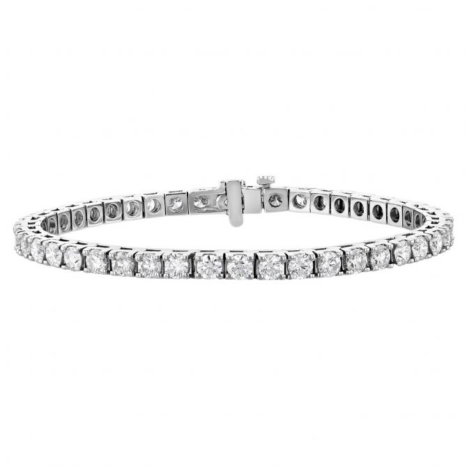 Diamond 4 Prong Tennis Bracelet in White Gold, 7.10 aptw