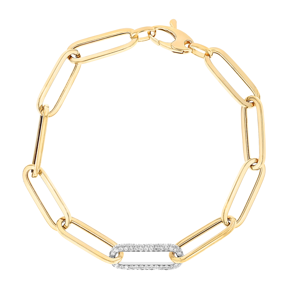 Diamond Link Paperclip Chain Bracelet in Yellow Gold | Borsheims