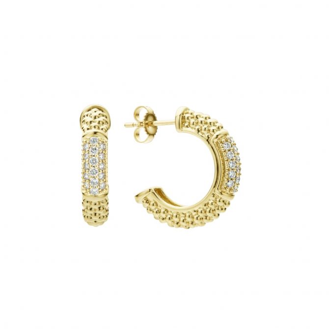 LAGOS Caviar Gold 18K Gold Caviar Diamond Hoop Earrings