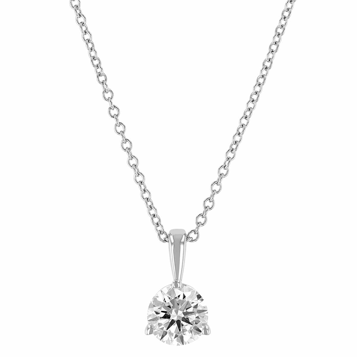 Round Diamond Solitaire Pendant in White Gold, 18