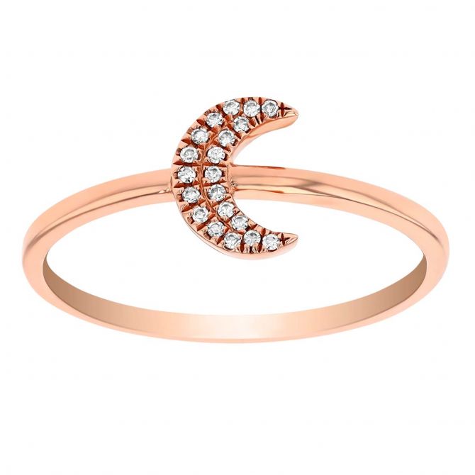 Diamond Pavé Crescent Moon Ring in Rose Gold