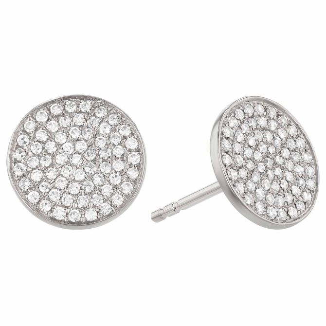 Diamond Pavé Disc Stud Earrings in White Gold