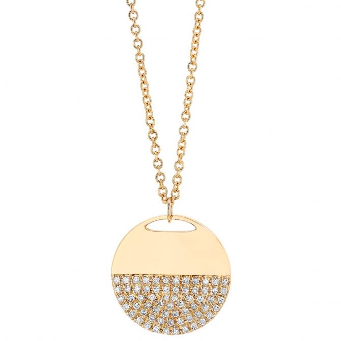 Diamond Pave Half Disc Pendant in Yellow Gold, 18"