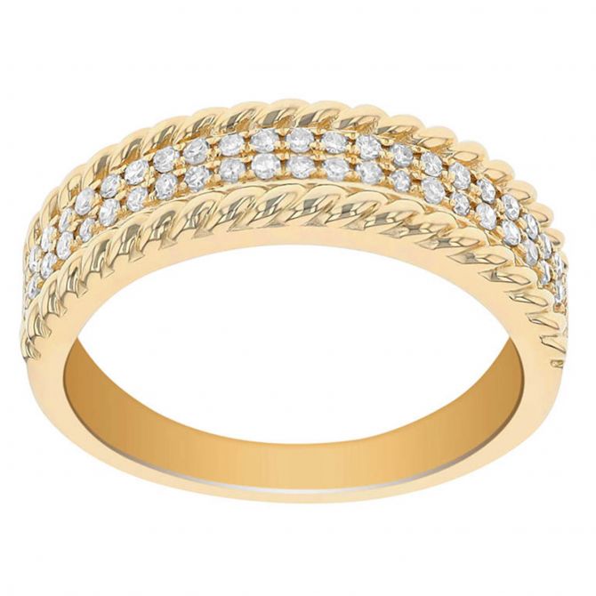 Diamond 2 Row Twisted Edge Ring in Yellow Gold