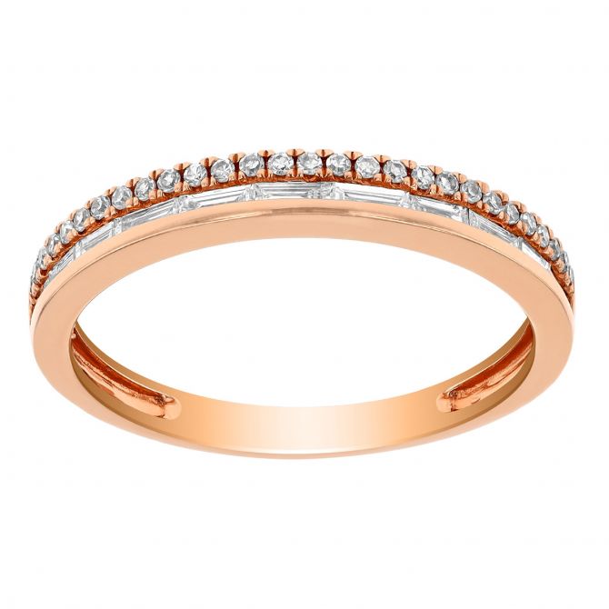 Round & Baguette Diamond 2 Row Ring in Rose Gold