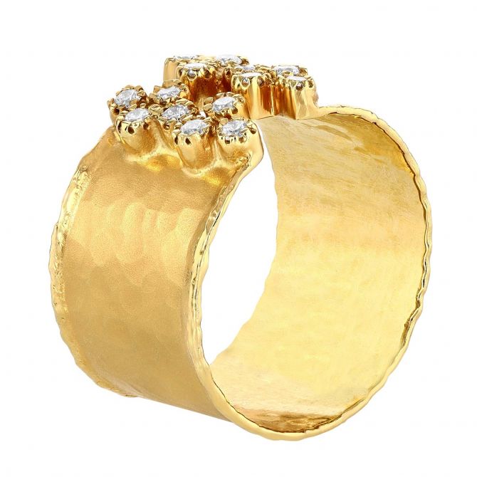 Marika Diamond Wide Cigar Band Ring in Yellow Gold