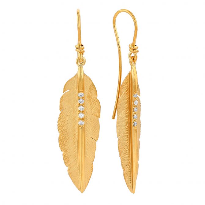 Marika Diamond Feather Earrings in Yellow Gold