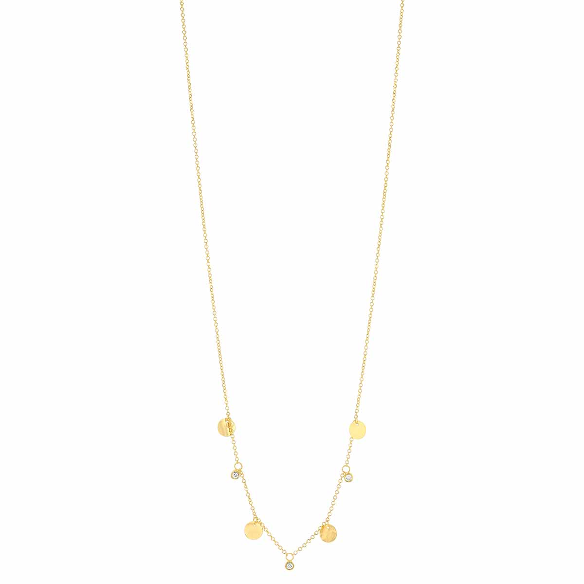 Marika Diamond And Hammered Yellow Gold Disc Station Necklace 18 8060