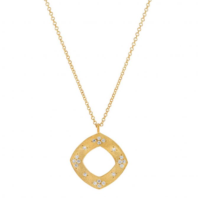 Marika Diamond Scatter Rounded Square Pendant in Matte Yellow Gold, 18"