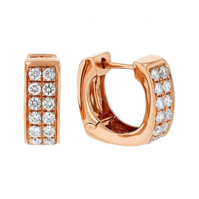 Frederic Sage Diamond Pavé Square Edge Huggie Hoop Earrings in Rose Gold