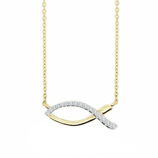 Frederic Sage Diamond Fish Pendant in Yellow & White Gold, 18"