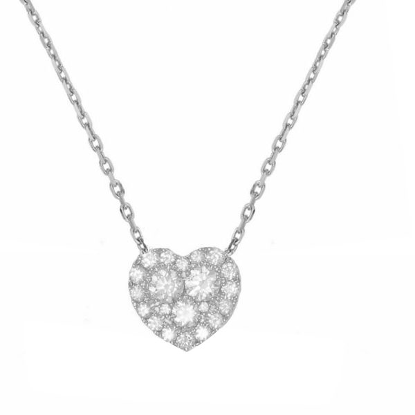 Frederic Sage Diamond Cluster Heart Pendant in White Gold, 18"